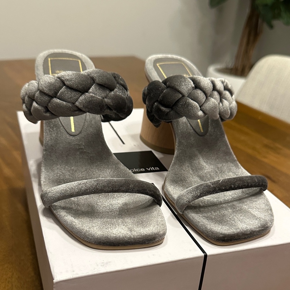 Dolce Vita Silver Braided Strap Block Heel Mules